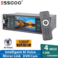 ESSGOO Car Radio 1 Din 4 Inch HD Intelligent AI Voice MP5 Player Hand-free Calling Hi-res Audio Mirror Link Bluetooth Car Stereo