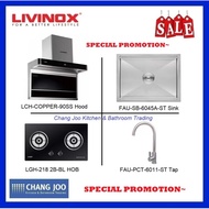 Livinox LCH-COPPER-90SS Hood + LGH-218 2B-BL Hob (Hood Hob Sink Tap Package)