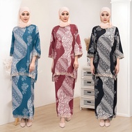 Irregular Pattern Baju Kurung Moden Sulam Edge Ironless Muslimah Set Overlap Pencil Kurung Casual Su