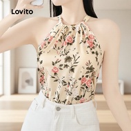 Lovito Boho Top Belakang Bertali Gaya Resort Baju Wanita Musim Bunga/Panas L137ED657