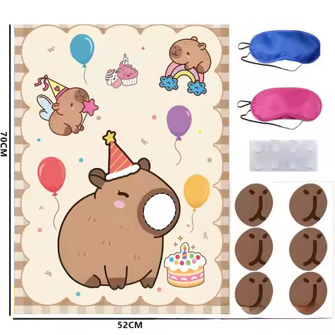 Cartoon Pin The nose on The capybara Paper Bingo Game Cards Poster Scratching Card for Kids Birthday