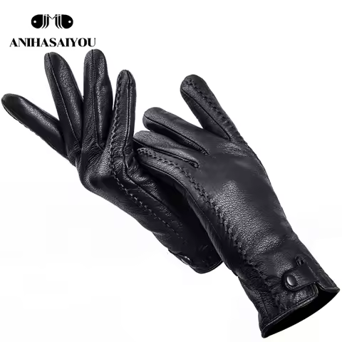 Fashion Buckskin real women's leather gloves,Comfortable warm women's winter gloves Cold protection 