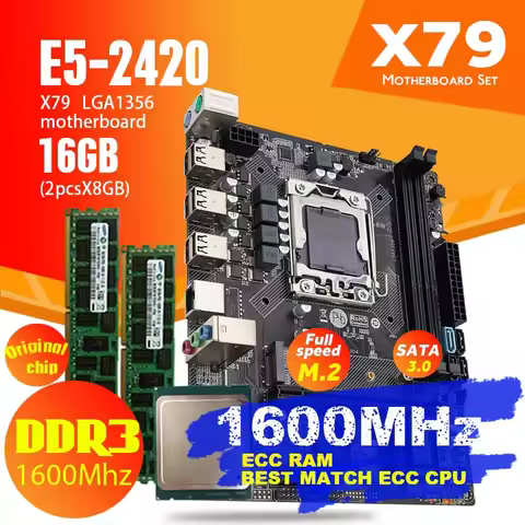 Atermiter X79 -1356 Motherboard Set With Xeon LGA 1356 E5 2420 C2 Cpu 2pcs x 8GB= 16GB 1600MHz DDR3 