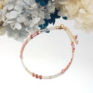 Lii Ji Rose Quartz Rhodochrosite Rhodonite 2มม. กำไลข้อเท้าลูกปัดคริสตัล24 + 3ซม. ทำด้วยมือเครื่องปร