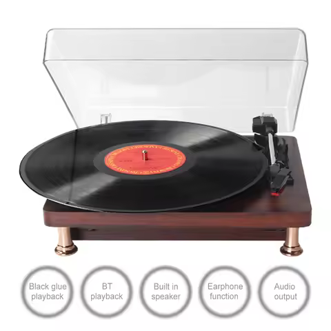 Retro Vinyl Record Player Classic Record Player Bluetooth-Compatible Nostalgic Style Record Player 3