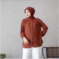 ATASAN WANITA CRINKLE AIRFLOW /VAIA BLOUSE WANITA KOREAN STYLE /BLOUS KEMEJA WANITA AKSEN KANCING AK