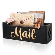 Mail Organizer Mail Holder Countertop, Rustic Wooden Mail Basket Mail Tray Letter Holder Box for Des