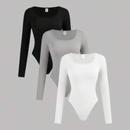 Teen Girls' Casual Teen Girls 3pcs/Set Black White Gray Square Collar Knit Solid Color Long Sleeve S