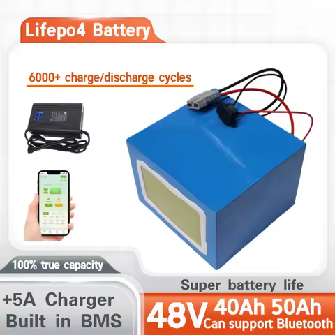 Batterie au lithium Lifepo4, 48V, 50Ah, 40Ah, Bluetooth BMS, 16S, 2000W, pour scooter, vélo, tricycl
