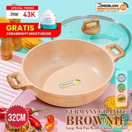 (FREE MOIST 43RB) JUMBO WOK 32 CM Non-stick Marble Granite Pan Greblon GOHAPPY GERMANYC3