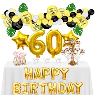 66 Pcs Black Gold Cheers 60th Birthday Balloon Set,for 1 2 16 18 21 30 40 50 60 70 80 90 Birthday Pa