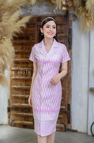 Kety Smile เดรสงานป้ายผ้าไหมญี่ปุ่น ทรงสูท อัดกาวทั้งชุด กระดุมหน้าใช้ได้จริง (S-3XL) SPC09