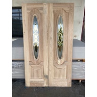 SKS full glass solid door oval 48” wood timber design pintu kayu cermin