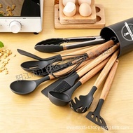 【Ready Stock】Aesthetic Silicone Spatula Kitchen Utensil Set Wooden Handle Renter-friendly Aesthetic 