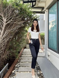 PRKกางเกงงานผ้ายืดเกาหลีซิปกระดุมจริงรหัสสินค้า 9301 เอวยืดฟรีไซส์ ขา7ส่วน