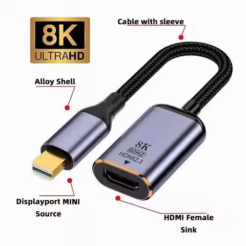 Mini Displayport Adapte Converter Mini DisplayPort 1.4 Source to HDMI 2.1 Display 8K 60hz For PC Lap