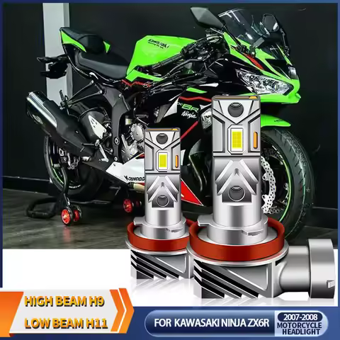 1Pcs 12V Motorcycle White H9 H11 LED High/Low Beam Headlight Bulbs 6500k For Kawasaki Ninja ZX6R ZX6