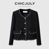 ชุดเสื้อแจ็คเก็ตและกระโปรงสั้น ชิคJULY Parisian Roll Paint Black White Bead 90s High Intelligence Se
