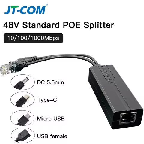 Standard POE Splitter 48V to 5V 12V 1.2A 2A Micro USB tpye-C 100M/1000M POE Camera Injector Power Su