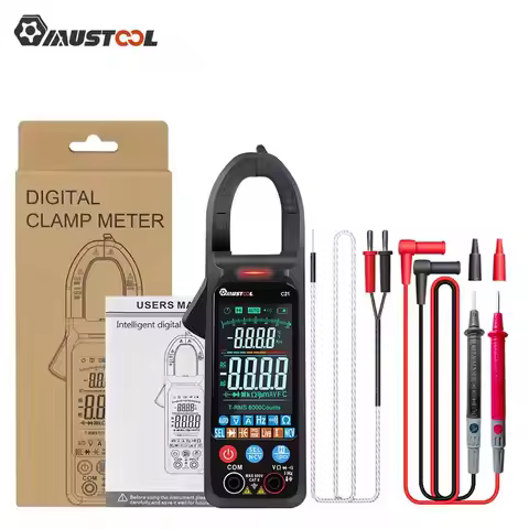 MUSTOOL-C21 Clamp Meter Digital Multimeter Current 6000 Counts Ammeter Voltage Tester Car Amp Hz Cap