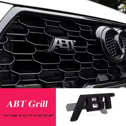 3D Metal ABT Logo Letters Car Front Grill Emblem Badge Sticker For Audi A3 A4 A5 A7 A7 Q3 Q5 Q7 TT R