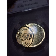 Gradede by TQG Mint Error MS 66 (2022) Malaysia 50 Sen Struck 55% Off Center