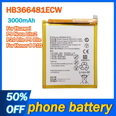 HB366481ECW 3000mAh Mobile Phone Battery for Huawei P9 Nova Lite2 P20 Lite P9 Lite for Honor 8 P10 L