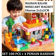 1 Set 100 Pcs + FREE 4 Random Players Minecraft Roblox Block Toys 2 x 2cm original import magnetic b