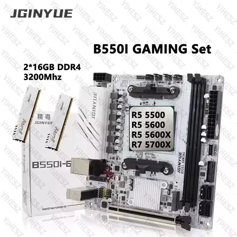 JGINYUE Mini ITX B550i GAMING Motherboard Set Ryzen R5 4000/5000 Series Processors 2*16GB=32GB 3200M
