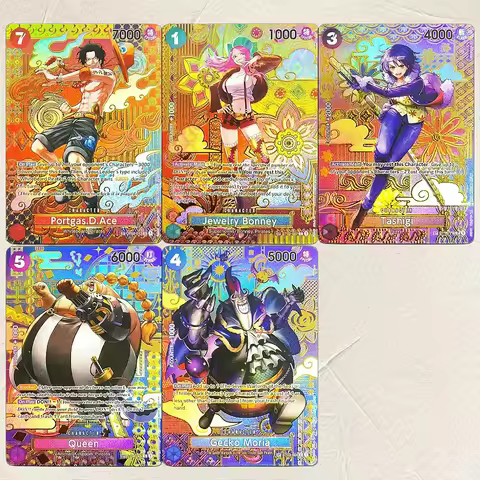 One Piece Portgas.D.Ace Jewelry Bonney Tashigi Queen Gecko Moria 5Pcs DIY Foil Texture Cards Premium
