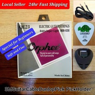 {Ready stock} Orphee QE-23 Electric Guitar String Xtra Super Light 008-038 free 3m Guitar Cable,Dunl