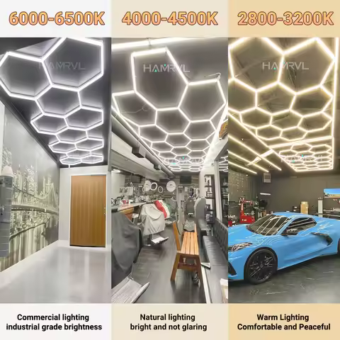 4000K Natural Warm Light Lighting for Garage Barbershop Hexagon Ceiling lamp 3000K 6000K Gym Car Bar