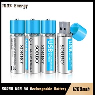 SORBO USB Rechargeable Battery 1.5V AA 1200mAh Lithium Polymer Lithium Battery USB Rechargeable Lithium Battery RoHS CE