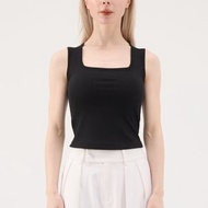 萊賽爾涼感方領包覆羅紋 Bra Top - 黑