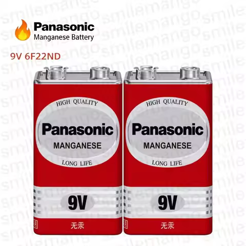 Original Panasonic 6F22ND 9V Alkaline Battery, Mercury-Free Long Life,for Smoke Detector/Alarm Clock