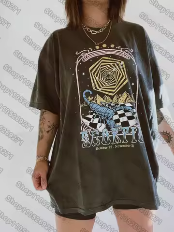 12 Zodiac Signs Dark Gray Printed T-Shirt — Libra, Leo, Aries, Sagittarius, Gemini Short-sleeved Ret