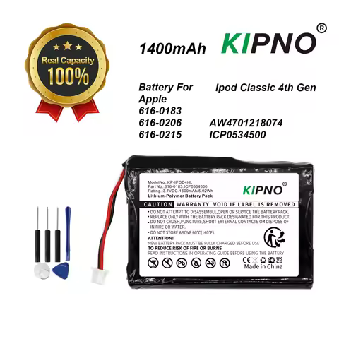 KIPNO 1600mAh Replacement Battery for iPod Classic 4th Gen 20GB/40GB Photo U2 A1059 616-0206 616-018