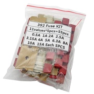 55pcs/set 392 Square Plastic Fuse Assortment Kit 500mA 0.5A 1A 2A 2.5A 3.15A 4A 5A 6.3A 8A 10A 15A T