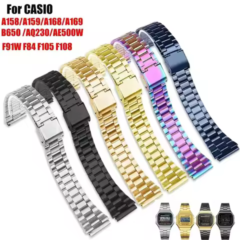 18mm Suitable for Casio strap A158/A159/A168/A169/B650/AQ230/AE500W/F9IW/F84/F105/F108 Stainless Ste