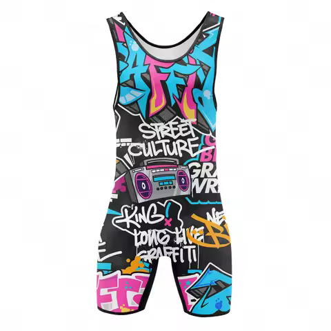 New Funny Wrestling Singlets Suit Men's Athletic Sports Bodysuit One Piece Sleeveless Active Weightl