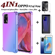 (4in1) For OPPO A74 5G phone Case with tempered glass OPPO A94 A74 A92 A52 color four-corner anti-fa