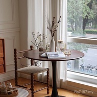 Balcony Retro Coffee Shop Solid Wood Walnut Round Table Round Log Color Household Restaurant Tulip S