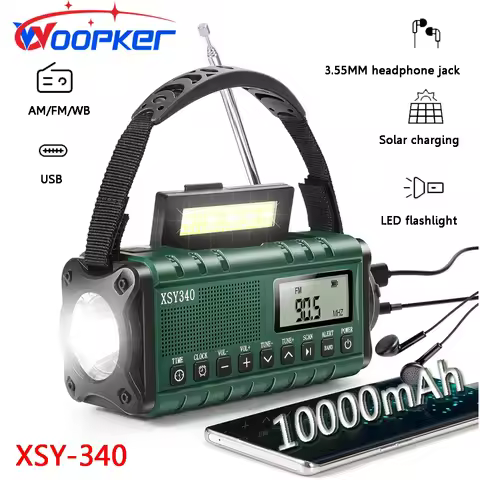 Woopker Radio XSY-340 10000mAh Solar Charging FM/AM/WB Support Alarm Clock 3.5mm Headphone Jack Mult