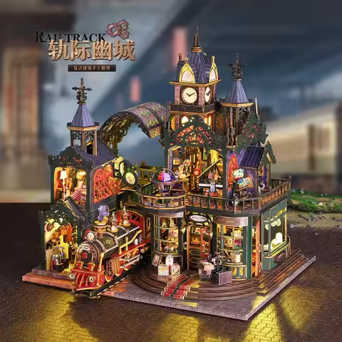 DIY Dollhouse Track of the Hidden City Bookend Nook – 3D Wooden Puzzle & Miniature Model, Collectibl