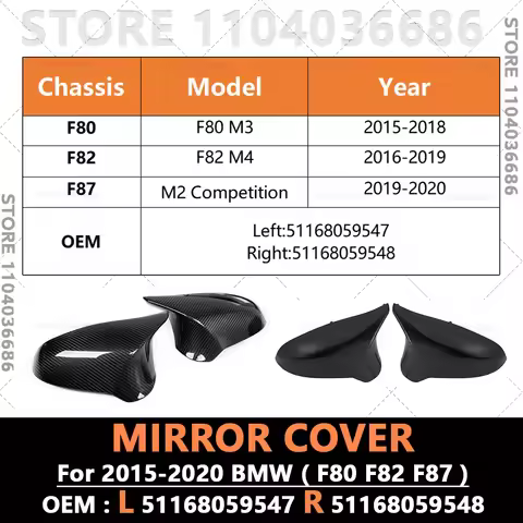 For 2015 2016 2017 2018 2019 2020 F80 F82 F87 BMW M2 M3 M4 A Pairs Side Mirror Cover Caps Carbon Fib
