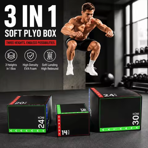 3-in-1 Plyometric Jump Box Shockproof Non Slip Portable Jumping Box High Resilience Step Up Box Fitn