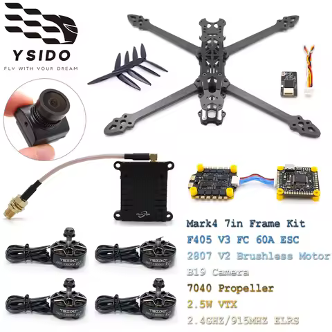 YSIDO RC FPV Drone 295mm Frame Kit Mark4 7inch F405 V3 FC 60A ESC Stack 2807 Brushless Motor 7040 Pr