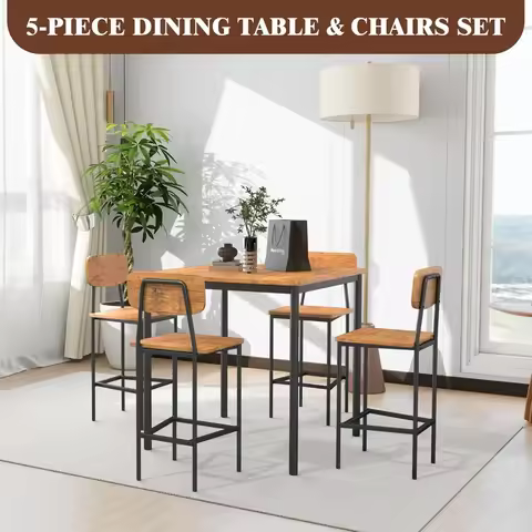 Kitchen Table and Chairs of 4, Dining Table Set for 4 with Space-Saving Design, Industrial Style for