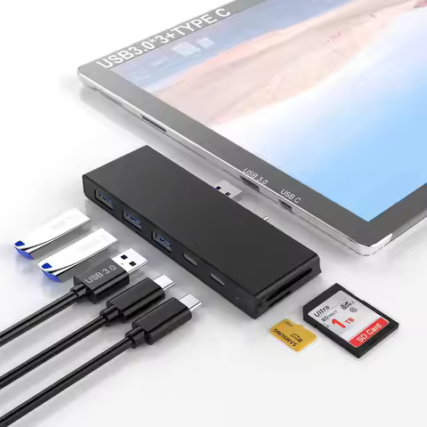 Surface Pro 7 Docking Station with USB-C 3.0 Charging PD 60W, SD/TF Slot, Hub Adapter for Microsoft 