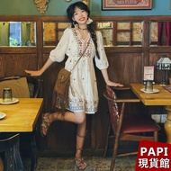 Circle Small Flower Embroidered Ocean [88009] PAPI Women's Spring Summer Ethnic Style Slim-Fit Slimm